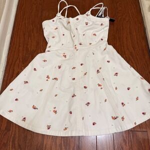 Steve Madden Harley Mini Dress Antique White Floral Pearl Denim Small NEW